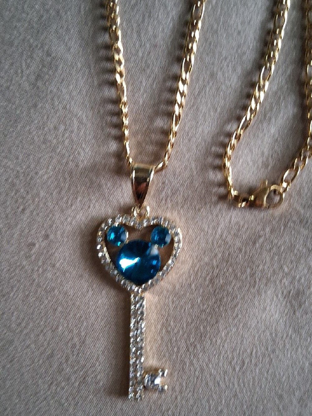 Heart Key Pendant Necklace with Blue Crystal Accent - Women Jewelry - Picture 3 of 3